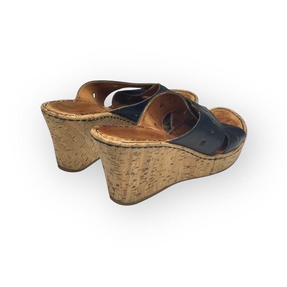 Born® 𖤐 Cross Font Laser Cut Cork Wedge Heel Sandals 𖤐 Black Leather 𖤐 6 36.5 - Picture 4 of 16